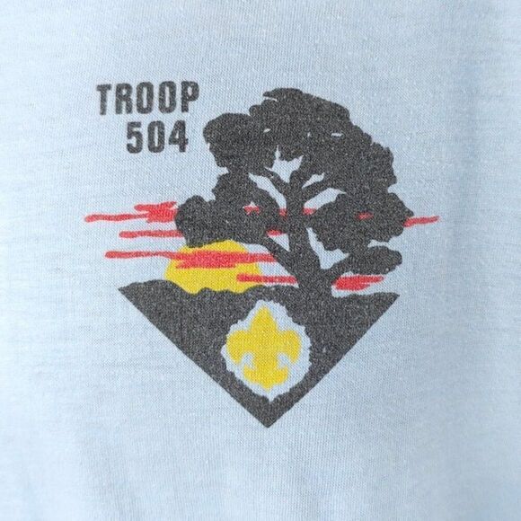 Vintage Boy Scouts T Shirt Mens Size Medium Blue Troop 504 Ohio Chippewa - Picture 2 of 7